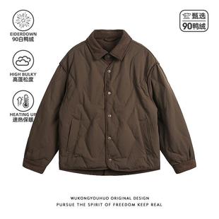 悟空有货冬季复古潮牌90白鸭绒轻薄羽绒服男宽松情侣保暖防寒外套