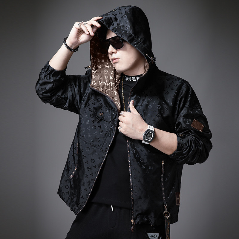 连帽衣服提花宽松工装男士夹克
