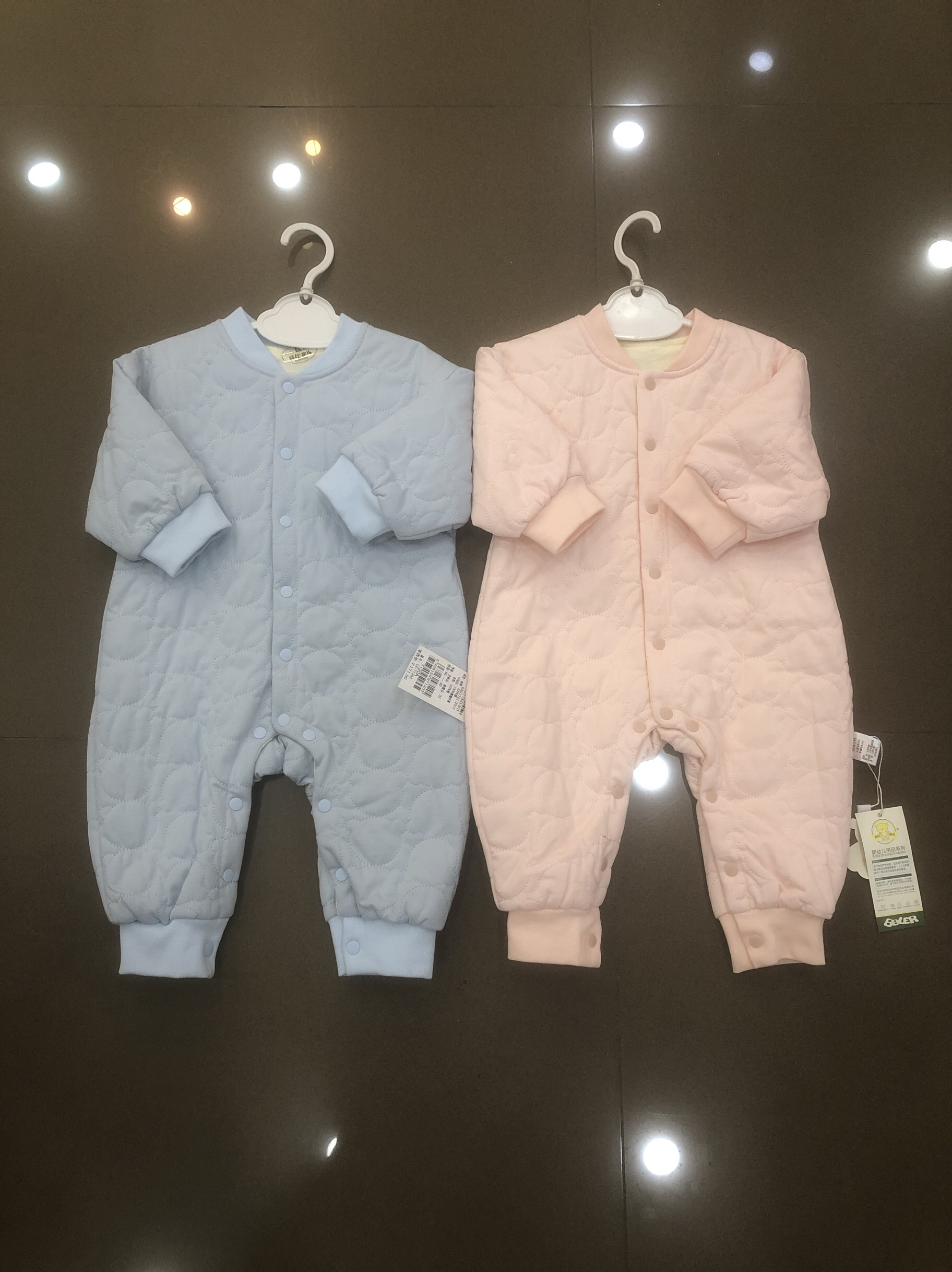 邦比乐儿婴儿宝宝秋冬纯棉双夹薄棉夹棉连体哈衣爬服冬装衣服外穿
