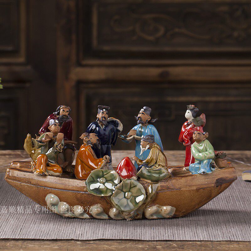 Special Offer Chinese Style Branches Eight Immortals Boat Eight Immortals Crossing the Sea Ceramic Rockery Bonsai Decoration Home Decoration Handicrafts