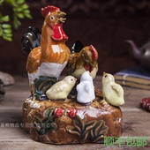 田园风庭院假山盆景搭配小动物鸡摆件石湾陶瓷书房书桌装 饰品摆设