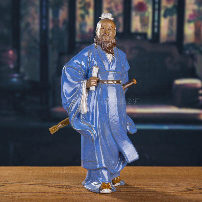 中式古典人物雕塑石湾公仔 三国枭雄曹操 客厅家居装饰陶瓷工艺品