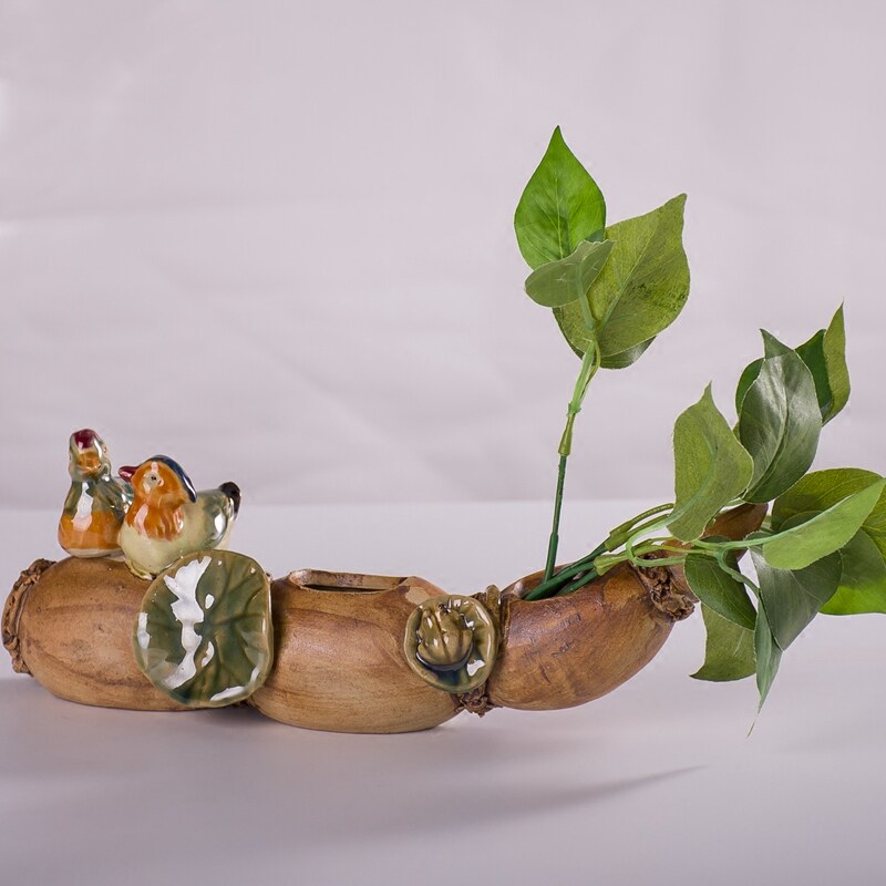 特价中式陶瓷摆件盆景盆栽花插办公桌书桌植物鸳鸯莲藕可养花插