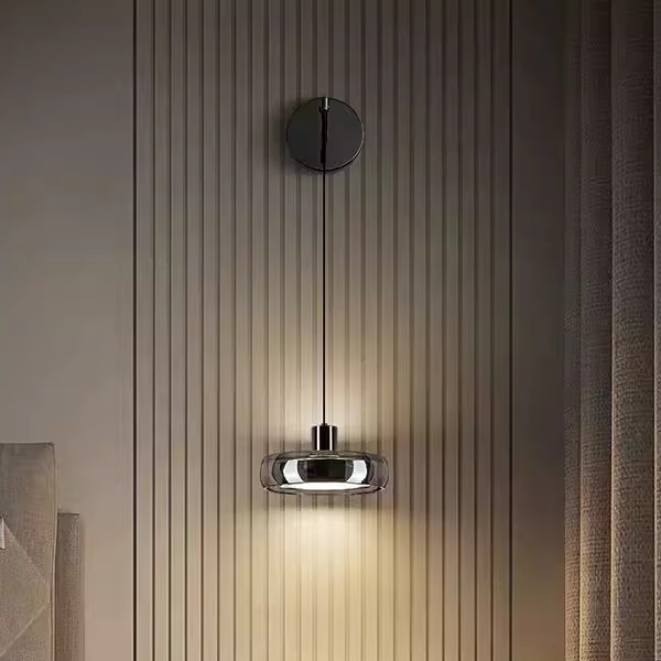 卧室床头壁灯意式轻奢高级感现代简约2025新款升降玻璃床头吊线灯