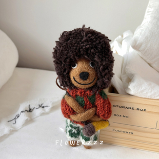 有意思手工羊毛毡爆炸头男孩包挂件可爱玩偶猩猩挂饰钥匙扣礼物