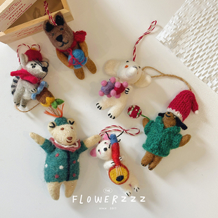 有意思兔子包挂件小熊羊毛毡钥匙扣动物毛绒公仔雪人圣诞新年挂饰