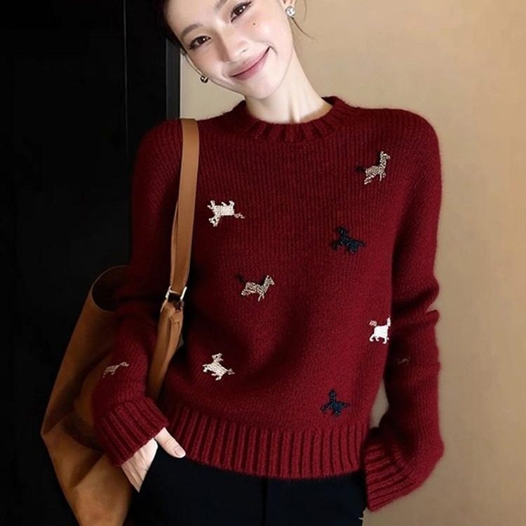 别致独特漂亮内搭小衫打底红色刺绣毛衣女洋气高贵针织衫上衣女装,女装/女士精品,毛针织衫,淘宝优惠券,粉丝福利购,淘宝优惠卷