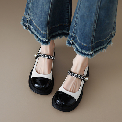 玛丽珍小皮鞋厚底大头法式粗跟