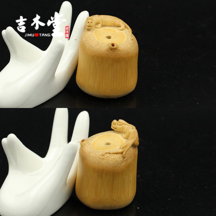 FANGLU QINGJIMUTANG 대나무 뿌리 조각 부티크 핸드 피스 유명한 연꽃 잎 황금 두꺼비 PIXIU 작은 물방울 컬렉션 장식품