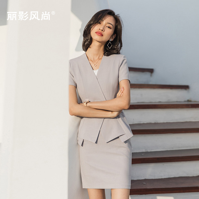 短袖西装套装女气质空姐制服夏职业装酒店时尚美容院工作服女套裙