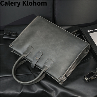 韩版 Calery 复古商务休闲公文包 Klohom新款 男包手提 真皮牛皮新款