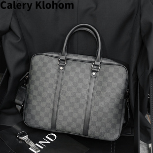 Klohom新款 韩版 Calery 真皮牛皮新款 潮流格子大容 时尚 商务手提包