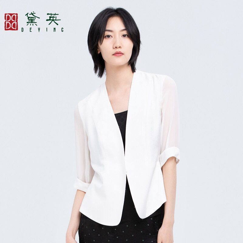 黛英夏装新品简约百搭民族风桑蚕丝西服 XAO2556