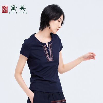 黛英夏季新款简约时尚民族风款T恤 TAO2542