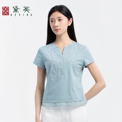 黛英夏季新品简约百搭民族风款体恤 TAP2244