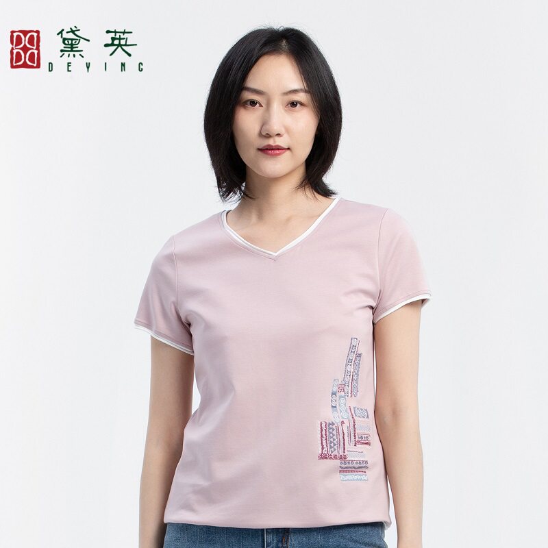 黛英夏季新品简约百搭民族风款体恤 TAP2180
