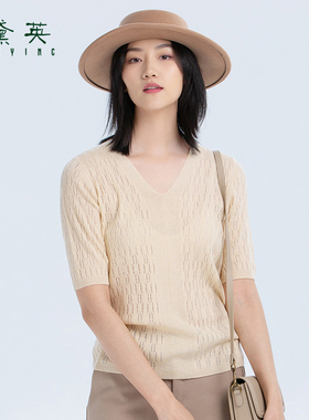 黛英针织衫女士V领半袖纯色套衫商场同款2023春季新款SMAM1217