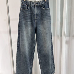 【促】A系列25春季 复古色系半松紧牛仔裤宽松百搭休闲直筒裤2490