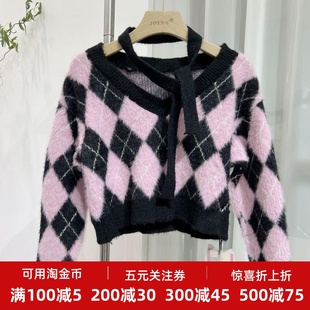 2025秋冬季 软糯菱格短款 A系列 女装 上衣7167 毛衣小个子长袖 针织衫