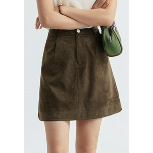 弥古咖色鹿皮绒半身裙女2025新款 美拉德微胖穿搭a字半裙短裙 秋季