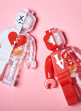 4D Master爱心红色白色情侣款砖块人模型解剖拼装潮玩摆件玩具