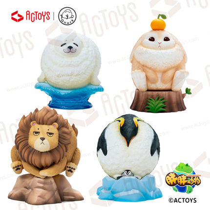 正版ACTOYS胖胖动物Q版小手办狮子海豹企鹅兔子周边摆件玩具礼物