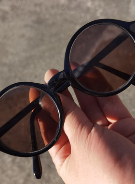 石头镜收藏男士老头圆形茶色水晶眼镜墨镜黑色框架黑色眼镜