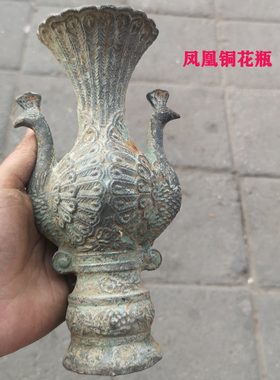 仿古风纯铜花瓶摆件影视道具