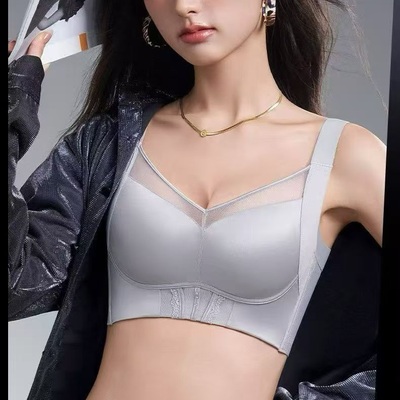 B杯上薄下厚款缎面无钢圈侧收副乳调整型内衣5665