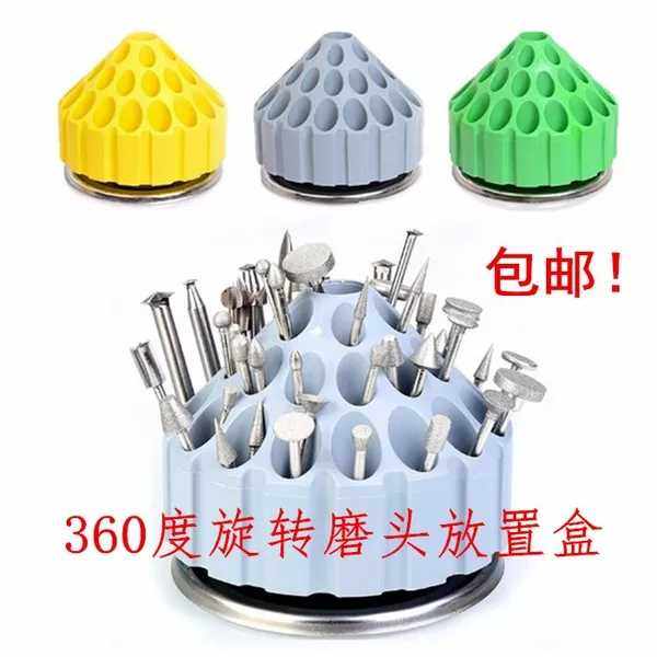 牙科口腔材料车针磨头收纳盒360度旋转35孔车针放置盒技工工具盒