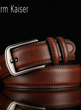 Charm Kaiser皮带男士腰带针扣男式真牛皮简约牛仔裤休闲潮男裤带