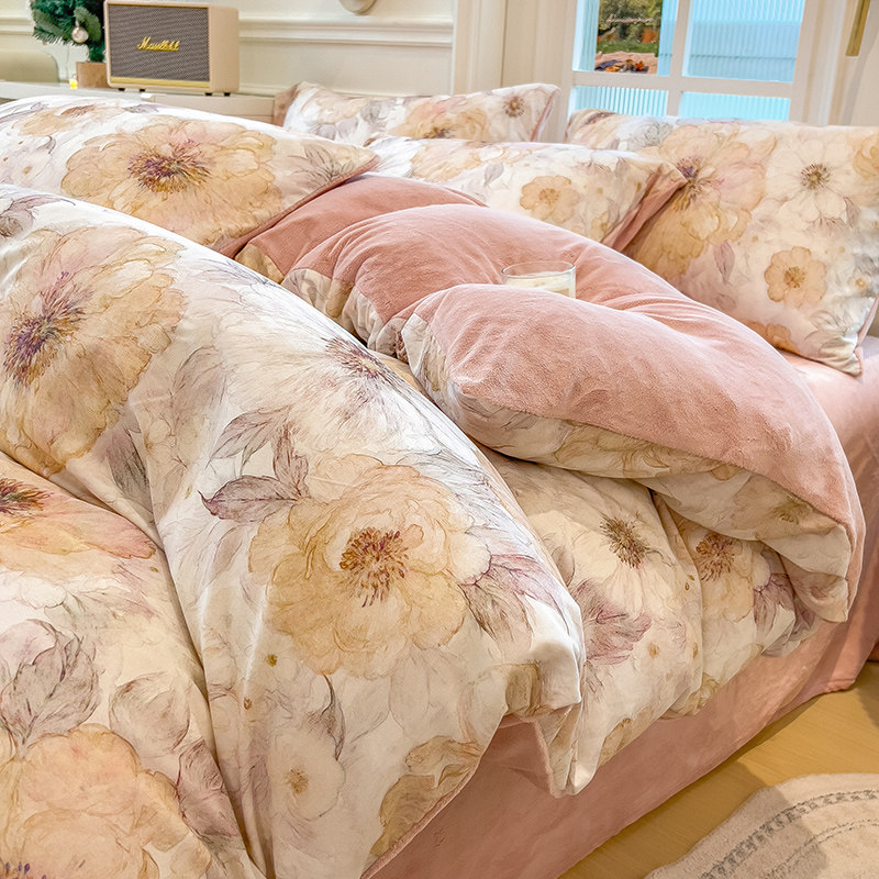 冬季A全棉纯棉B牛奶珊瑚绒面被套单件冬天单人加绒被罩150x200cm