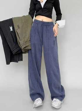 法斗2025新款水洗做旧休闲裤宽松直筒运动长裤百搭男女款LW25145