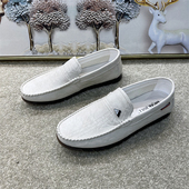 软底一脚蹬懒人鞋 白色豆豆鞋 子 开车休闲鞋 皮鞋 男透气男士 乐福男鞋