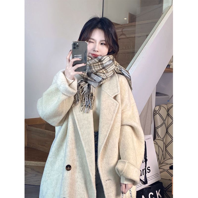 燕麦色双面羊绒大衣女2023年毛呢外套