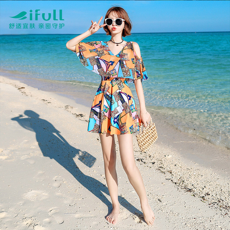 宜肤泳衣女保守2025新款ins风遮肚显瘦韩国温泉大码胖mm连体泳装