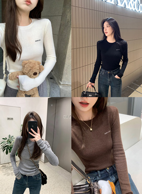 珍珍家basic舒适派美利奴羊毛软糯针织内搭圆领套头字母打底衫冬