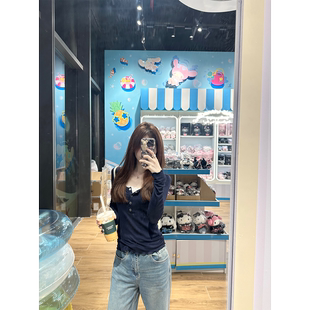 纽扣打底上衣T恤 显瘦莱赛尔天丝波浪边甜美长袖 Zzhen春季 简约修身