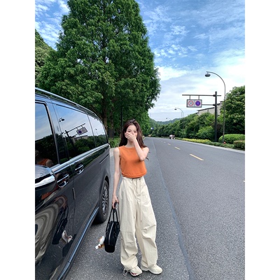 珍珍家夏日出逃企划户外时髦工装裤美式复古抽绳束脚休闲裤阔腿裤