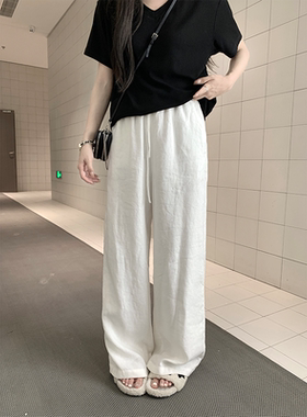 珍珍家夏季呼吸慵懒松弛感亚麻棉混纺休闲裤显瘦肌理感老钱直筒裤