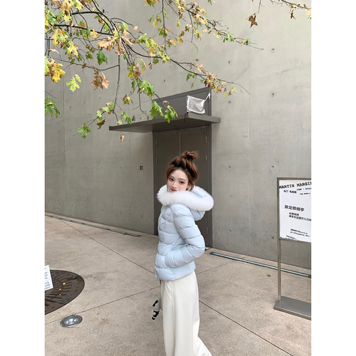珍珍家 贝加尔湖轻奢感可拆卸真狐狸毛领连帽收腰显瘦短款羽绒服