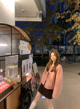 珍珍家粉黛菲琳圆领气质小个子外套浪漫小羊毛卷粗花呢小香羽绒服