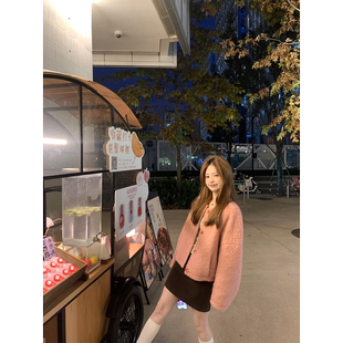 珍珍家粉黛菲琳圆领气质小个子外套浪漫小羊毛卷粗花呢小香羽绒服