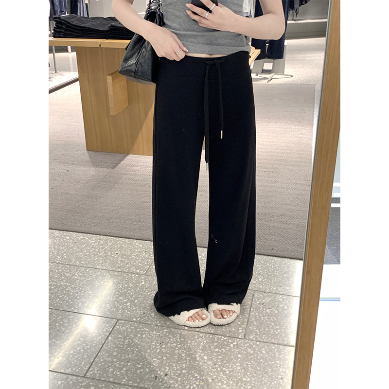 珍珍家松弛的力量宽腰头高腰阔腿显瘦运动休闲裤高垂感拖地直筒裤