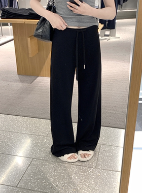 珍珍家松弛的力量宽腰头高腰阔腿显瘦运动休闲裤高垂感拖地直筒裤