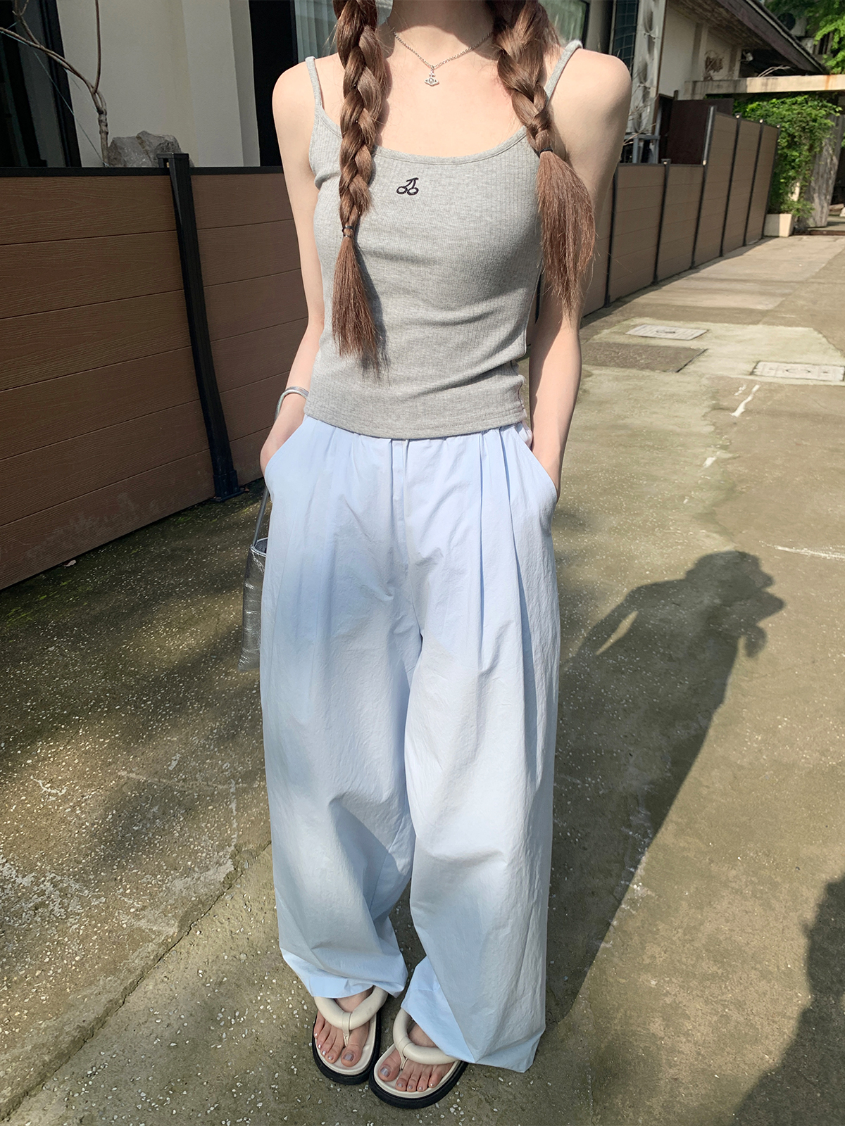 珍珍家clean fit显瘦褶皱垂感高腰休闲山本裤松弛慵懒阔腿拖地裤