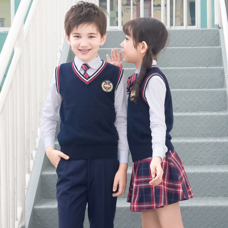 女童男童幼儿园校服班服英伦中小学生儿童针织马甲V衬衫西裤套装