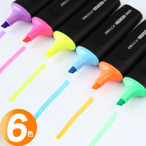 得力荧光笔记号笔粗划S600重点