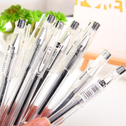 得力S40中性笔 全针管0.3mm黑色韩国小清新可爱签字笔学生用水笔碳素笔财务专用办公用品速干细笔