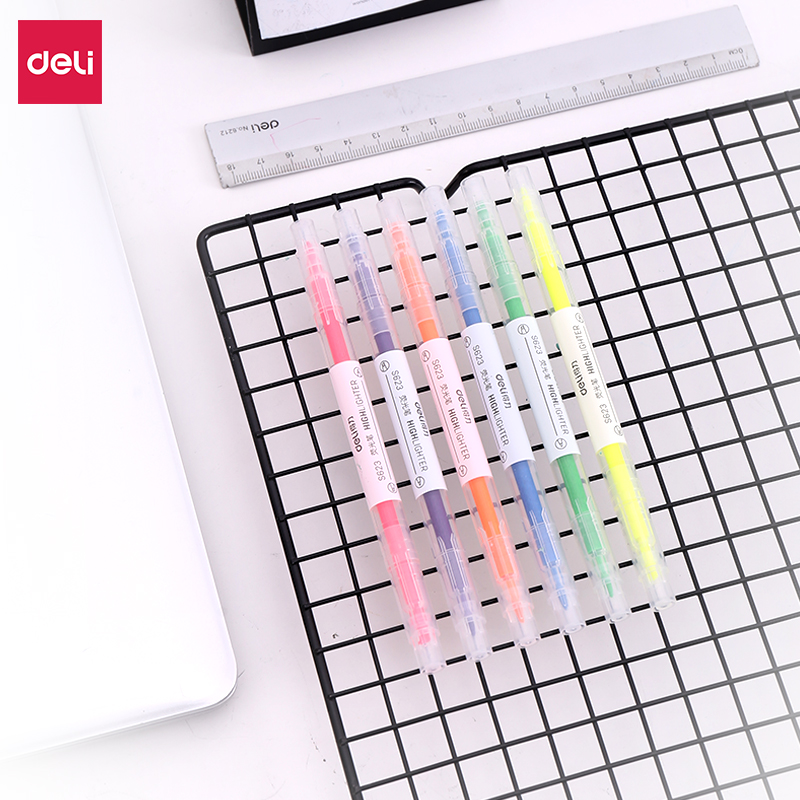 多省包邮得力荧光笔S627套装学生